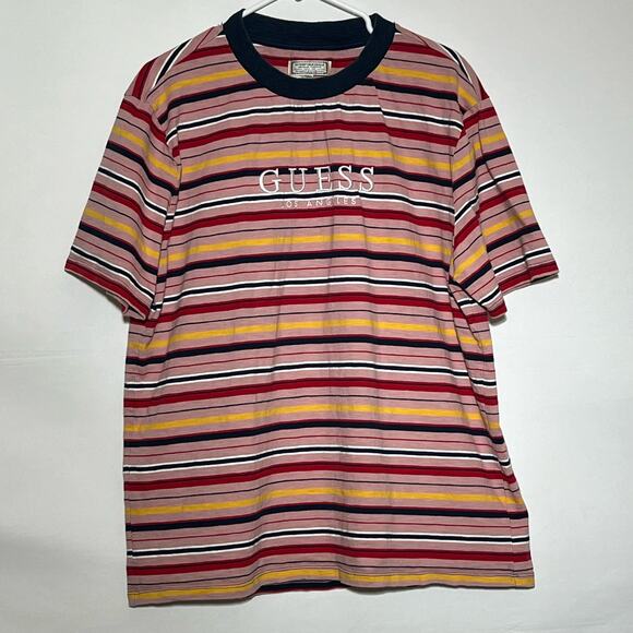 SOLD Sleeve Pullover Popart Striped Logo T Shirt Dark Red Mens Size Large - Picture 2 of 9